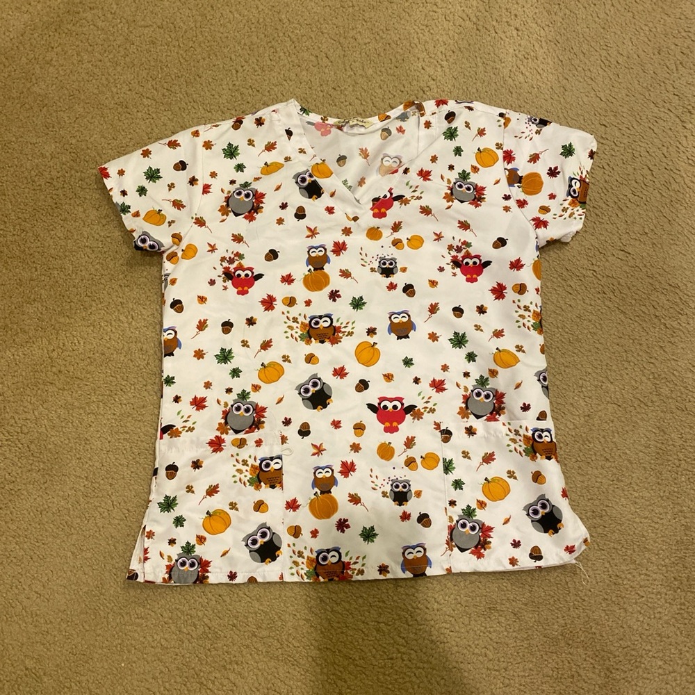 Fall themed owl scrub top